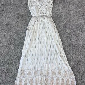 Lapogee Ivory Gold Boho Western Hippie Rayon Elastic Waist Lined Maxi Dress M